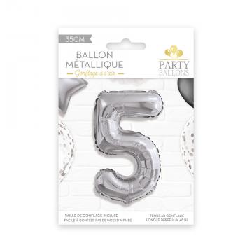 Ballon métal argent chiffre 5