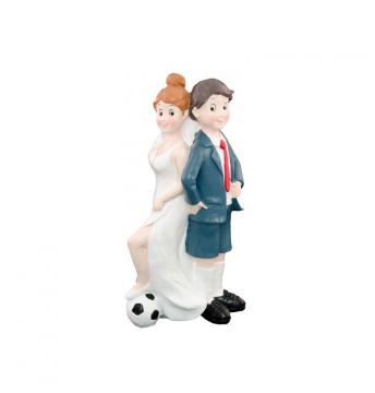 Couple mariés résine football dos à dos