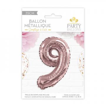 Ballon métal rose chiffre 9