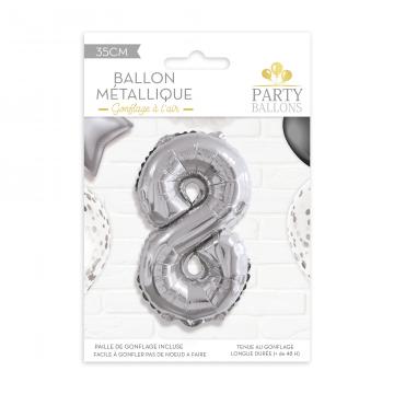 Ballon métal argent chiffre 8