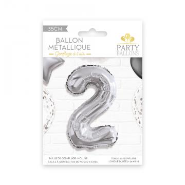 Ballon métal argent chiffre 2