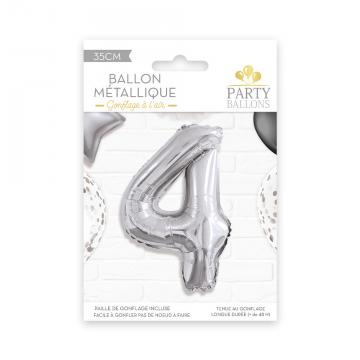 Ballon métal argent chiffre 4