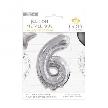 Ballon métal argent chiffre 6