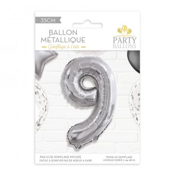 Ballon métal argent chiffre 9