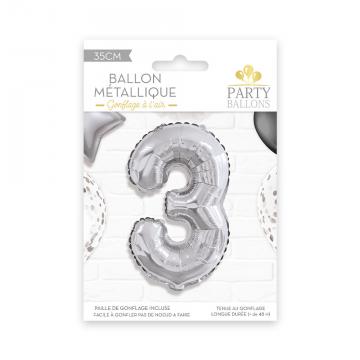 Ballon métal argent chiffre 3